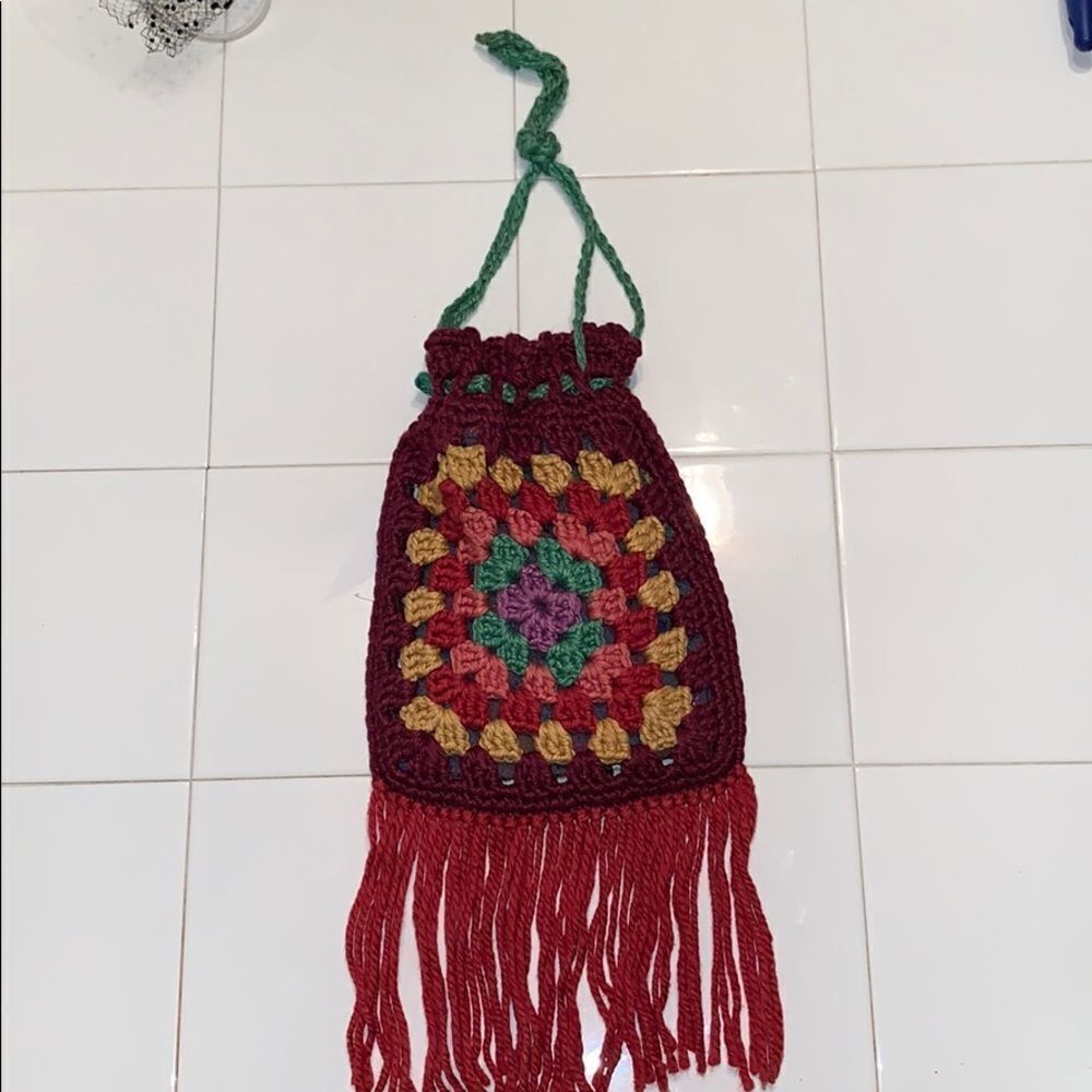 VTG 70s crochet square yarn purse‎